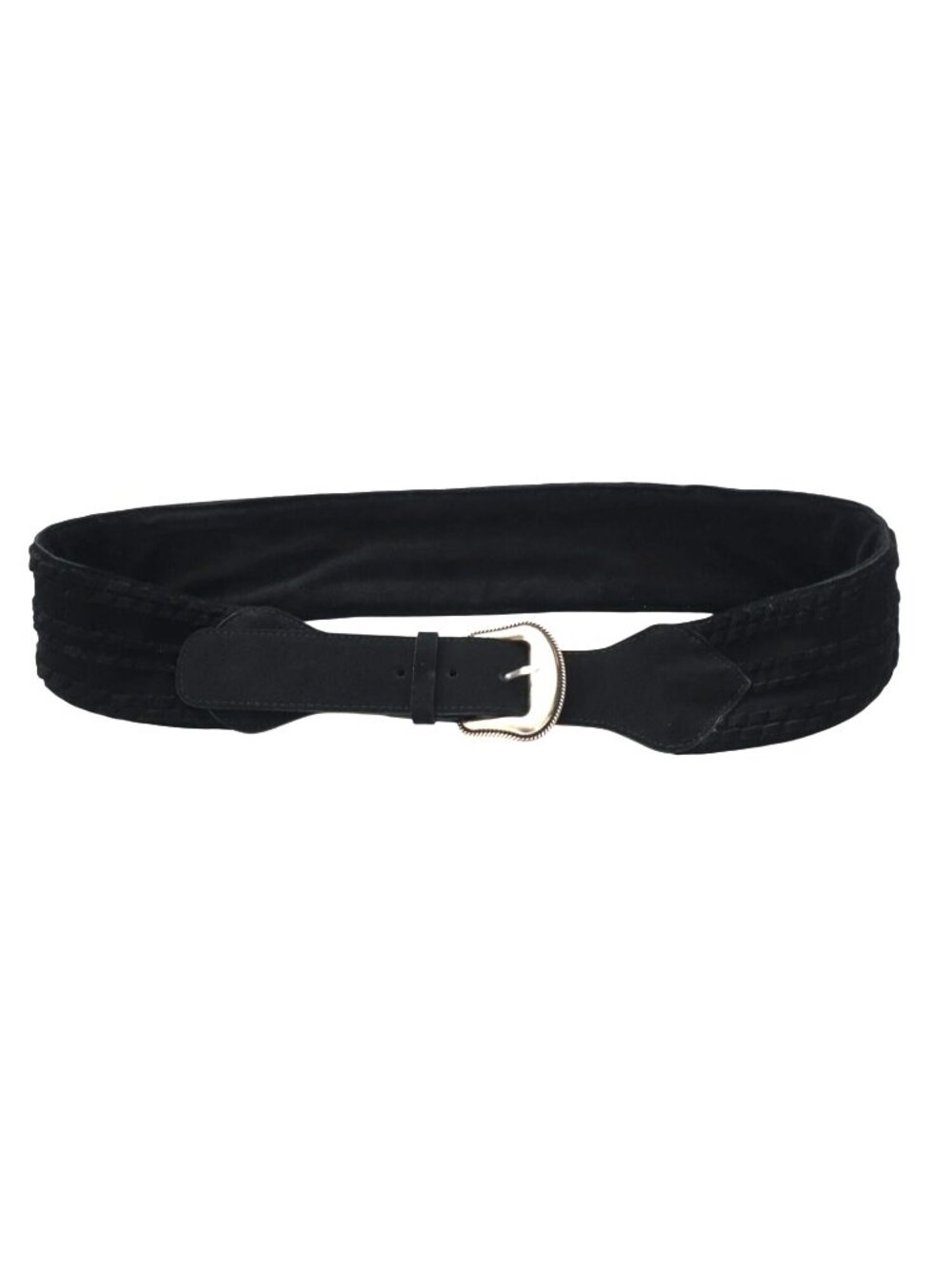 PUNTO FIBBIA Wide Black Suede Belt w/ Silver Buckle & Braided Detailing - Italy